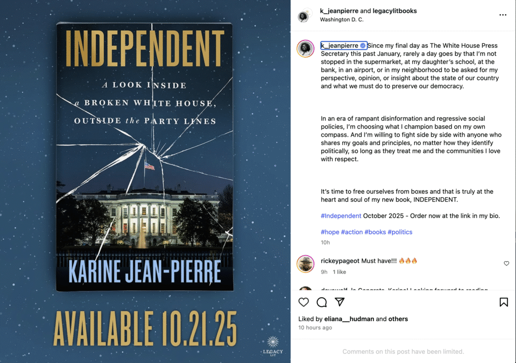 Former White House Press Secretary Karine Jean-Pierre - new tell-all memoir. Titled Independent: A Look Inside a Broken White House, Outside the Party Lines